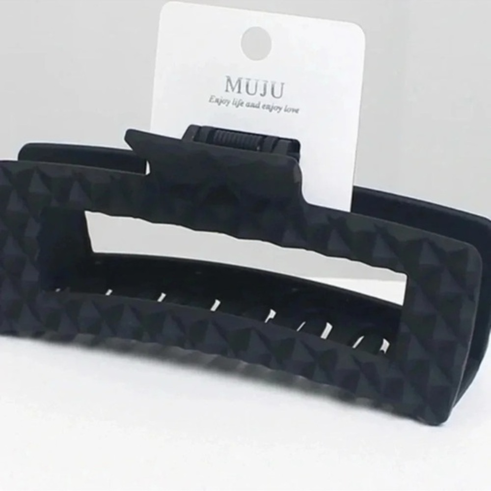 MUJU Matte Black Geometric Rectangle Large 4.9 inch Hair Claw Clip – Strong Hold